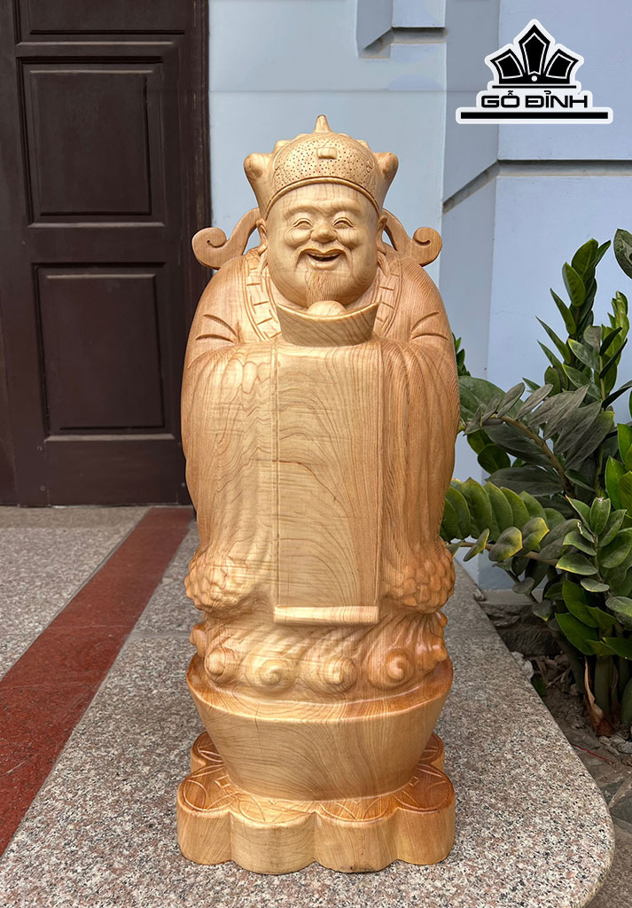 Tượng Thần Tài Gỗ Pơ Mu Cao 70 Ngang 28 Sâu 18 (cm)