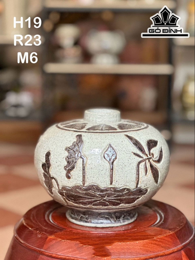 Bình Hoa Vẽ Hoa Sen Gốm Bát Tràng Cao 19 Miệng 6 (cm)