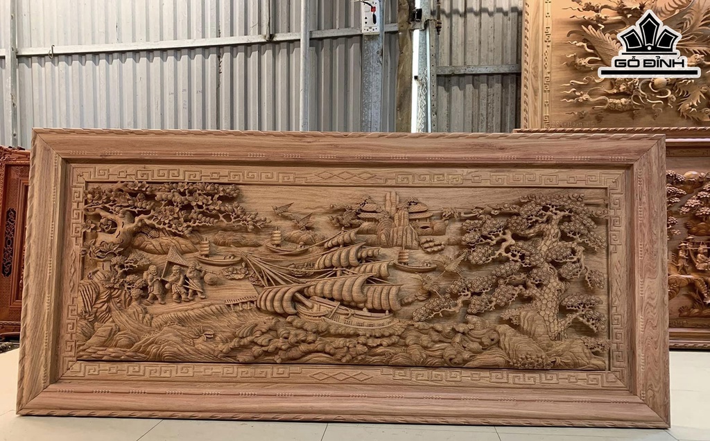 Tranh Thuận Buồm Xuôi Gió Gỗ Hương Đá Kích Thước 237x107x7,5 (cm)