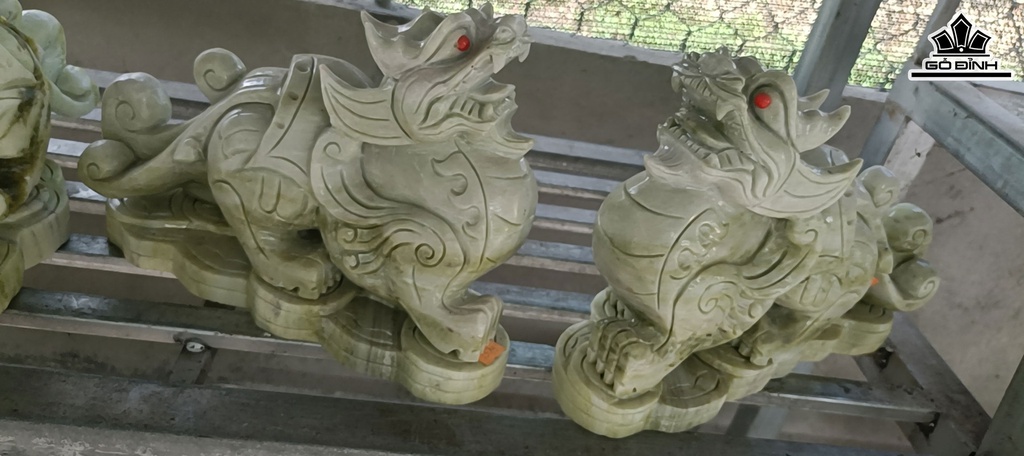 Cặp Tỳ Hưu Đá Serpentine Cao 22 Ngang 30 Sâu 10 (cm) 15kg