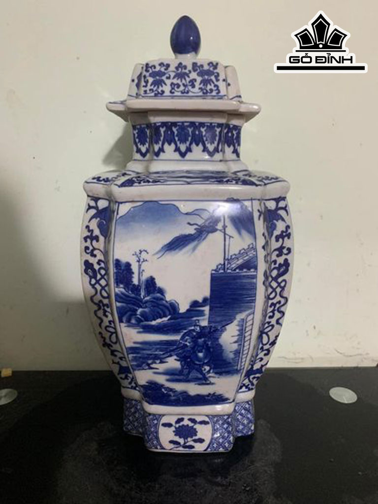Chóe Vẽ Tam Anh Chiến Lã Bố Men Tràm Gốm Tàu Cao 50 Đường Kính Bụng 82 (cm)