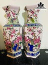 Đôi Lục Bình Vẽ Chim Muông Gốm Tàu Cao 45 Đường Kính Bụng 66 (cm)