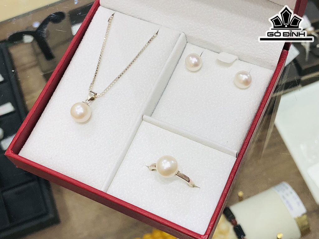 Set 3 Món Dây Chuyền Ngọc Trai Trắng Size 8 Li