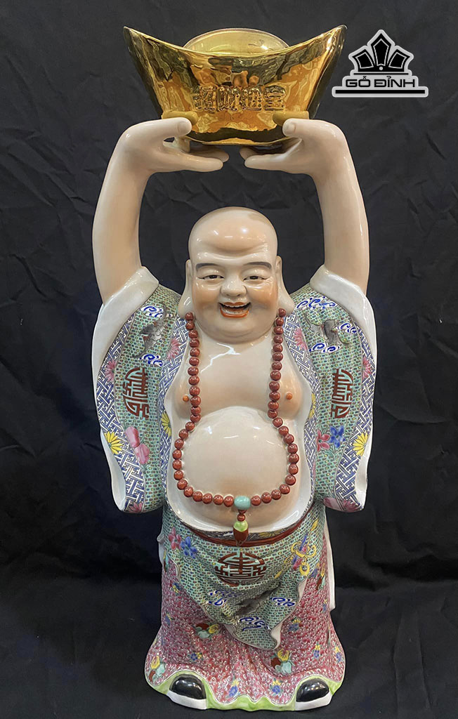 Tượng Di Lặc Men Gấm Gốm Tàu Cao 69 Ngang 31 (cm)