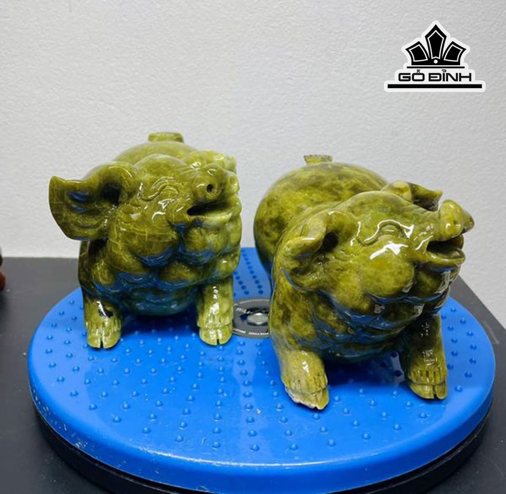 Cặp Heo Phu Thê Đá Serpentine Cao 9 Ngang 9 (cm) 1,5 - 1,8kg