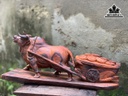 Tượng Bò Tót Kéo Tiền Vàng Gỗ Trắc Cao 22 Ngang 50 Sâu 13 (cm)