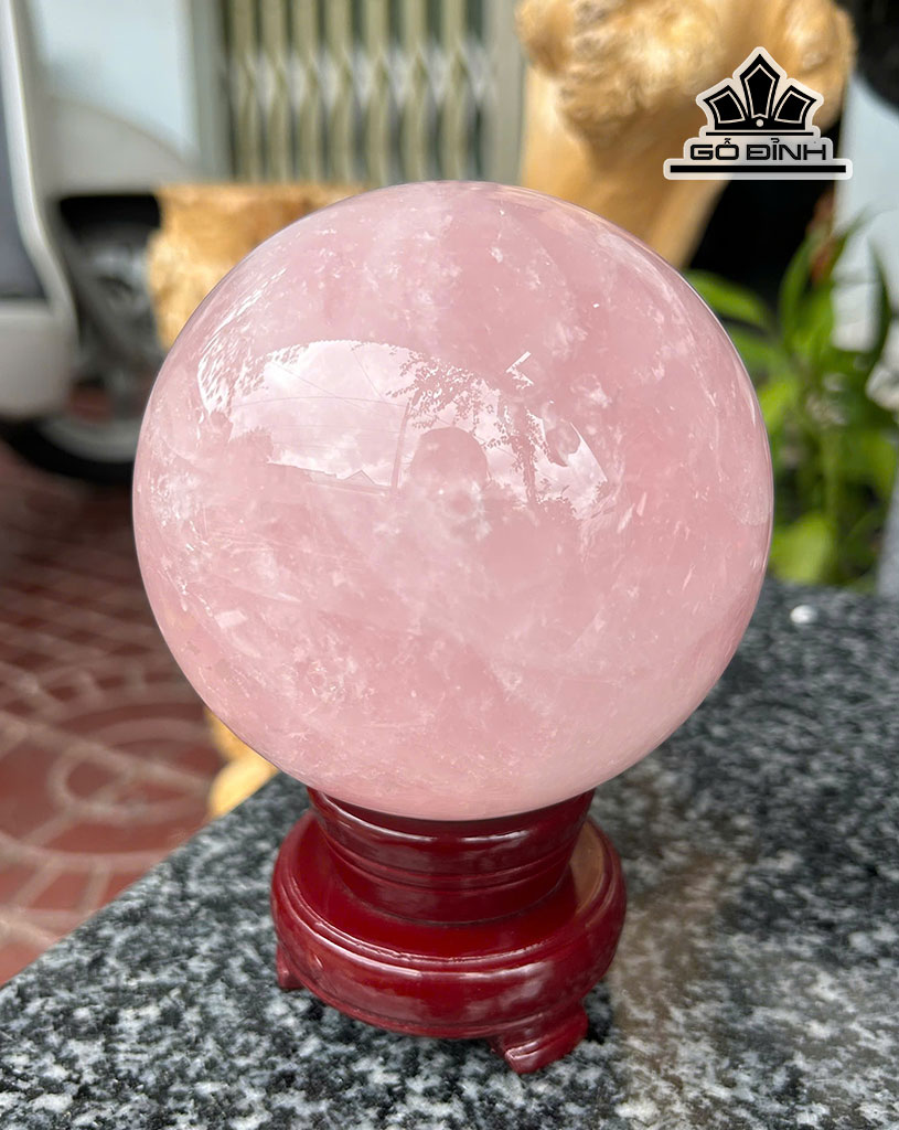 Bi Cầu Đá Thạch Anh Hồng Đường Kính 9 (cm) 1,6kg