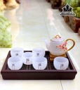 Bộ Ấm Chén Hoa Đào Đá Mã Não
