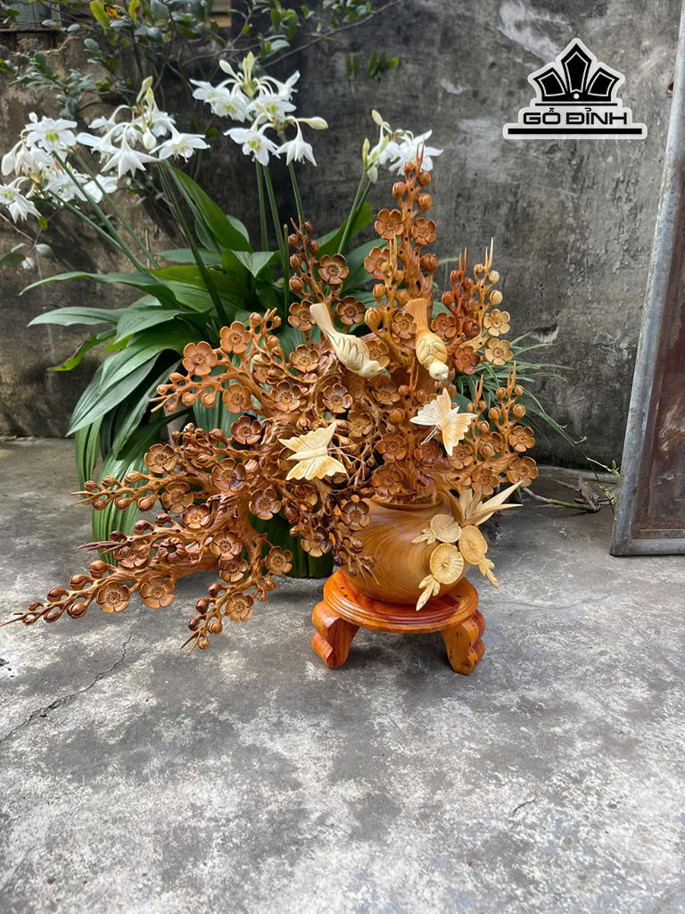 Bình Hoa Mai Gỗ Hương Cao 70 Ngang 68 Sâu 23 (cm)