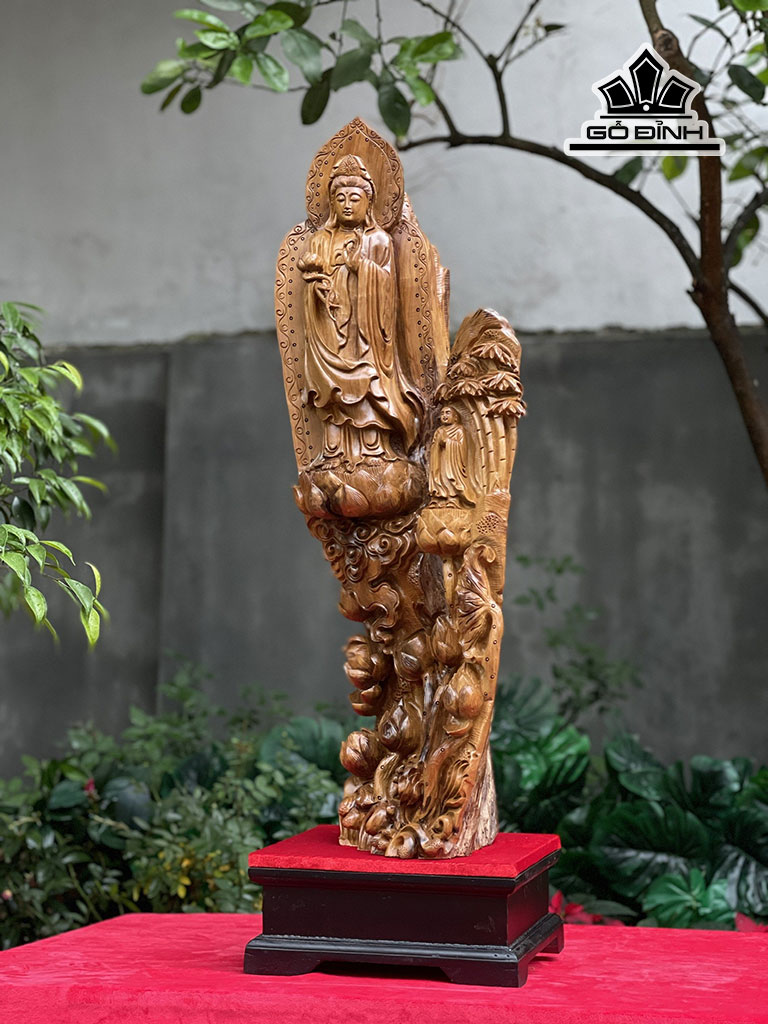 Tượng Nhất Tâm Bái Phật Gỗ Bách Xanh Cao 81 Ngang 29 Sâu 26 (cm)