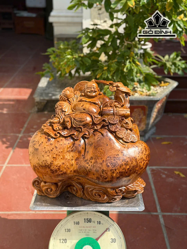 Tượng Phật Di Lặc Gỗ Nu Ngọc Am Cao 43 Ngang 48 Sâu 36 (cm)