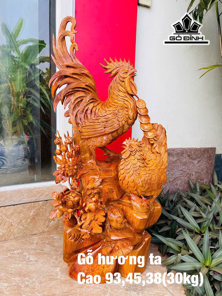 Tượng Gia Đình Gà Gỗ Hương Cao 82 Ngang 45 Sâu 38 (cm)