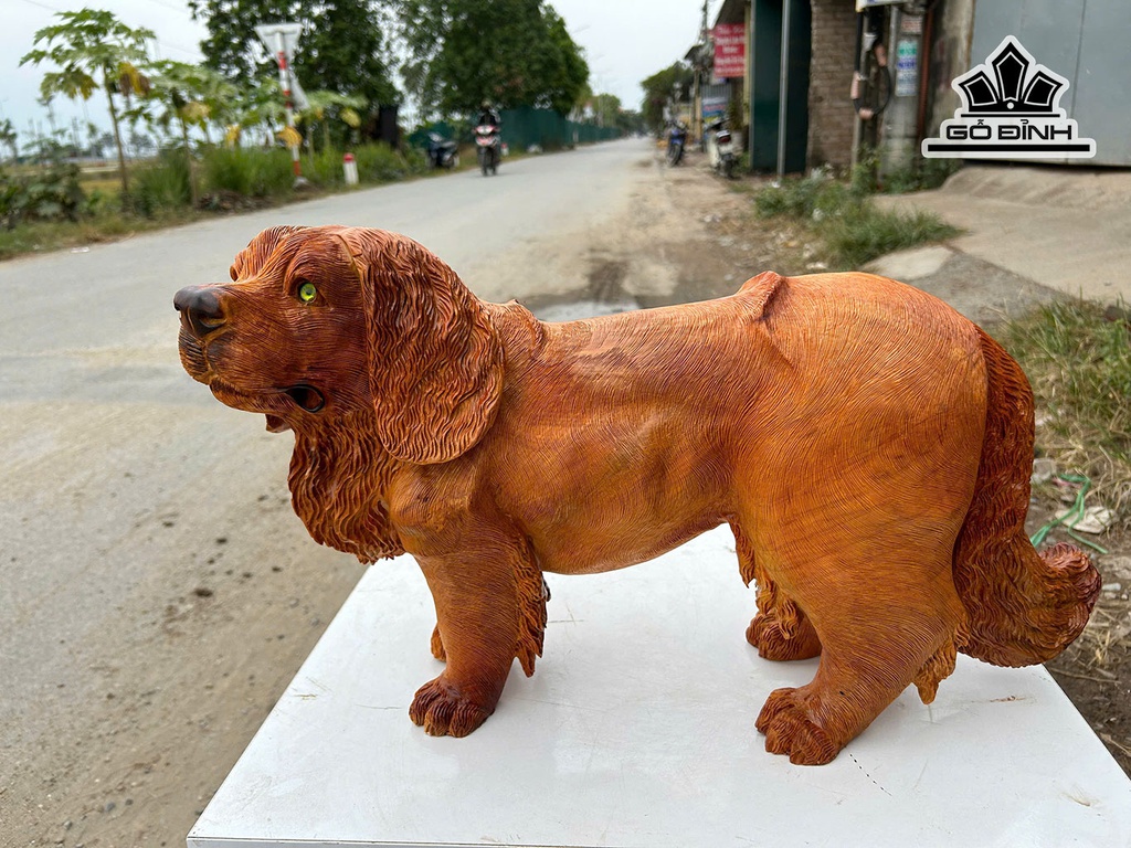 Tượng Chó Gỗ Hương Cao 31 Ngang 53 Sâu 18 (cm)