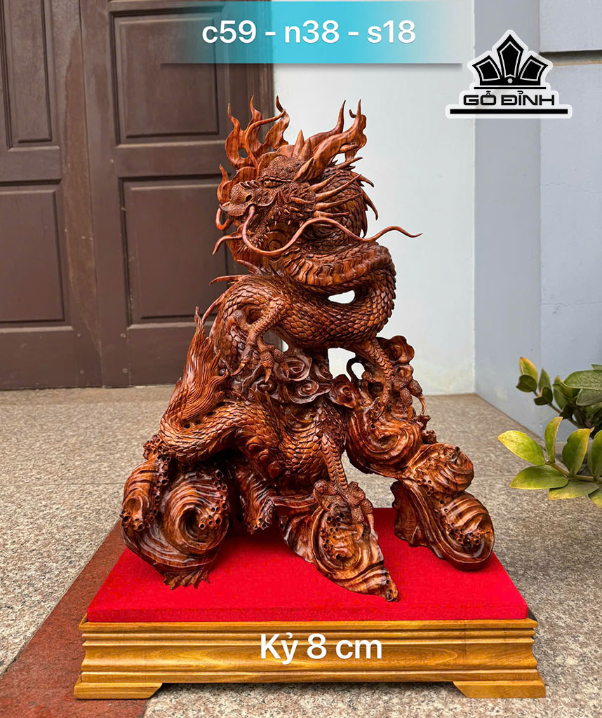 Tượng Nhất Long Gỗ Sưa Cao 59 Ngang 38 Sâu 18 (cm)