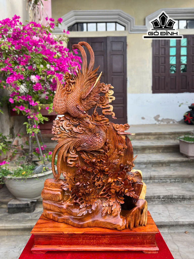 Tượng Phu Thê Viên Mãn Gỗ Hương Cao 81 Ngang 47 Sâu 16 (cm) - Cả Kỷ Cao 90