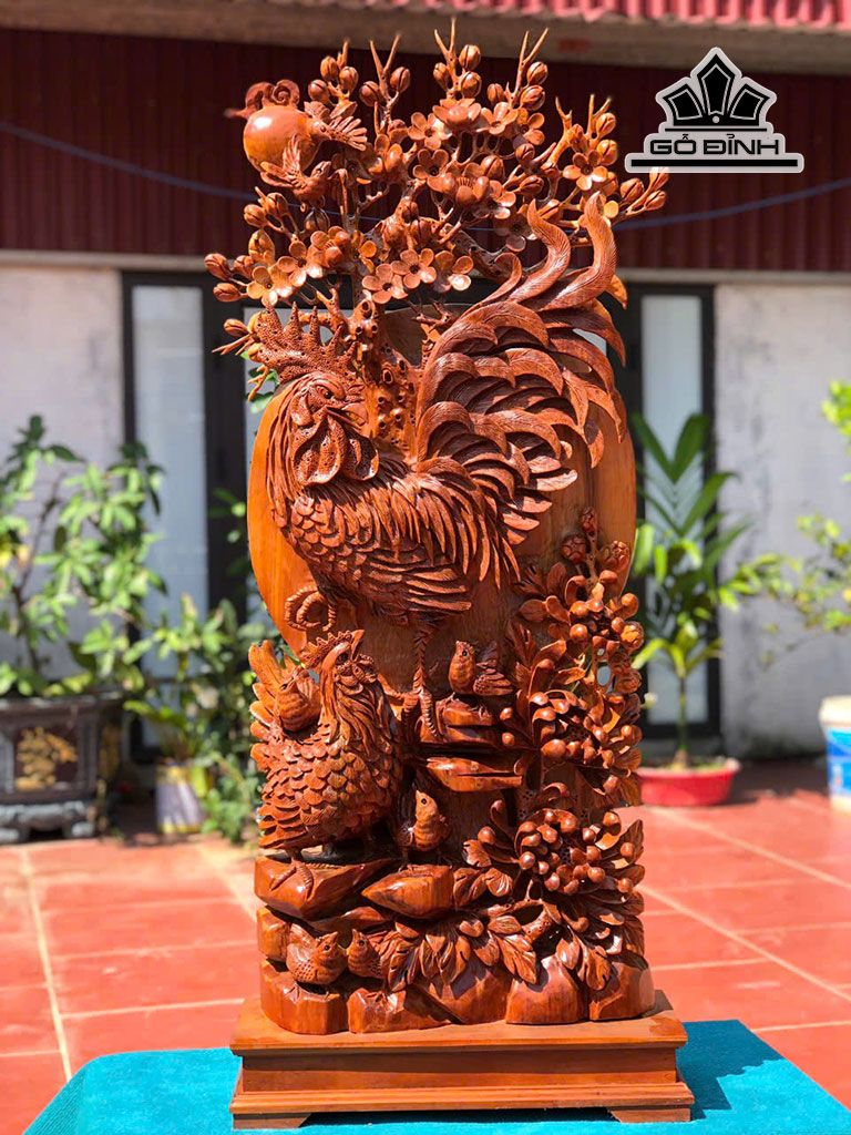 Tượng Gia Đình Gà Gỗ Ngọc Am Cao 112 Ngang 52 Sâu 17 (cm)