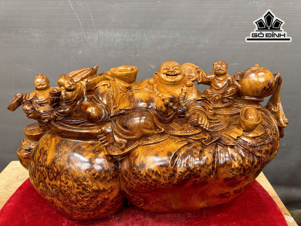 Tượng Phật Di Lặc Tam Phúc Gỗ Nu Ngọc Am Cao 29 Ngang 62 Sâu 27 (cm) - 16kg