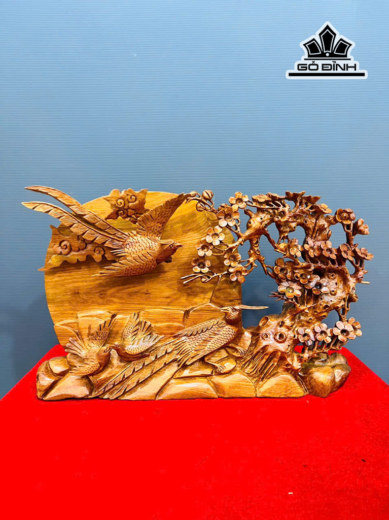 Tượng Phu Thê Viên Mãn Gỗ Hương Cao 34 Ngang 56 Sâu 9 (cm)