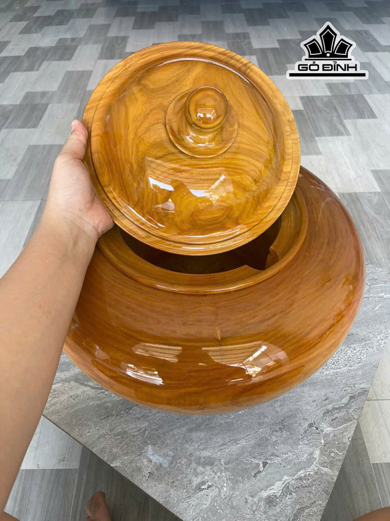Bình Ủ Trà Gỗ Hoàng Đàn Cao 37 Đường Kính 43 (cm) - 1,5Lít