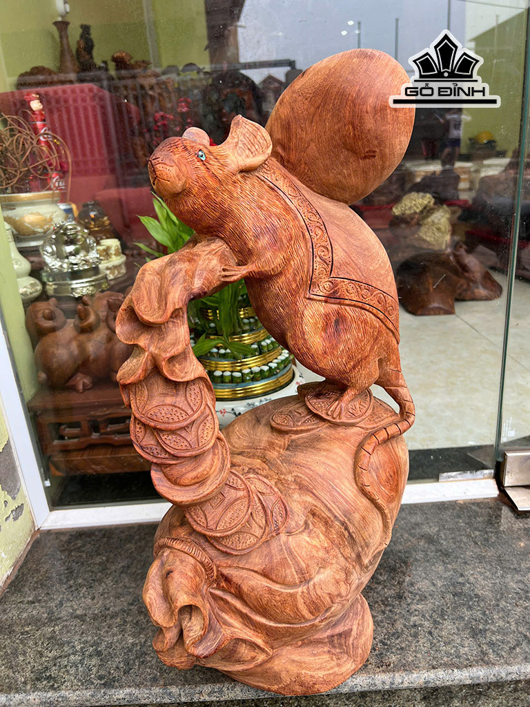 Tượng Chuột Phong Thủy Gỗ Hương Cao 55 Ngang 30 Sâu 26 (cm)