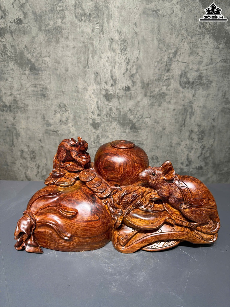 Tượng Chuột Mẫu Tử Gỗ Cẩm Cao 25 Ngang 52 Sâu 22 (cm)