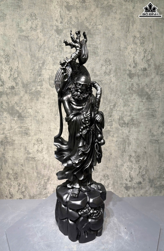 Tượng Đạt Ma Giáo Hóa Gỗ Mun Sừng Cao 83 Ngang 23 Sâu 20 (cm)