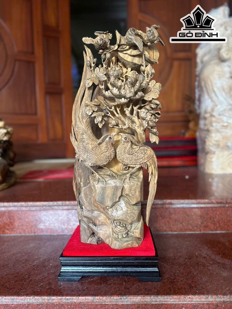 Tượng Gia Đình Chim Gỗ Bách Xanh Cao Cả Kỷ 75 Ngang 29 Sâu 20 (cm)