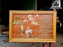 Tranh Cha Mẹ Nền Gỗ Hương Đá - Khung Gáo Kích Thước 69x103x4 (cm)