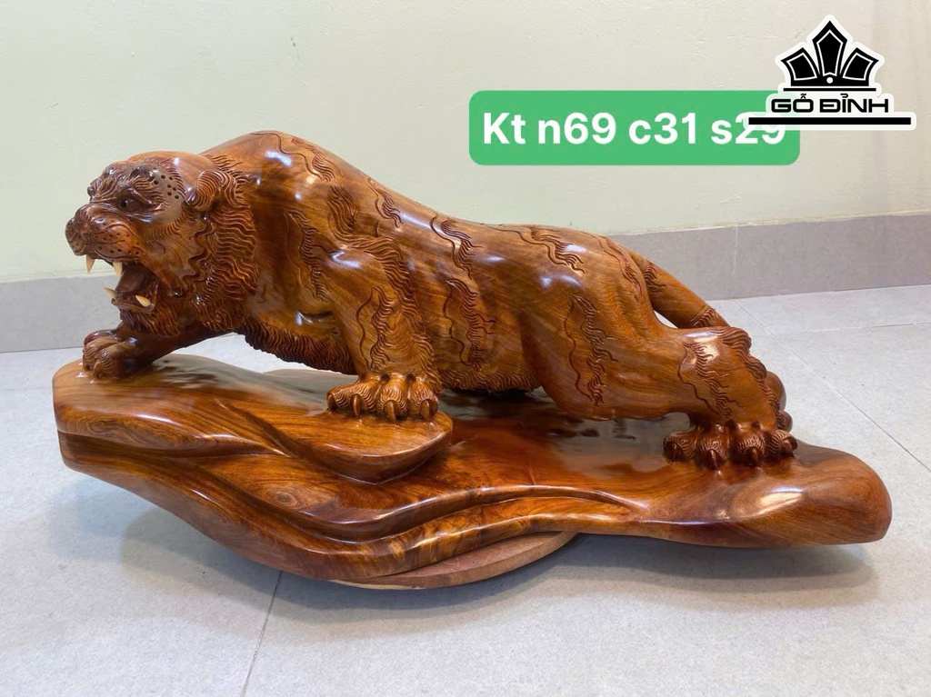 Tượng Hổ Phong Thủy Gỗ Hương Cao 69 Ngang 31 Sâu 29 (cm)