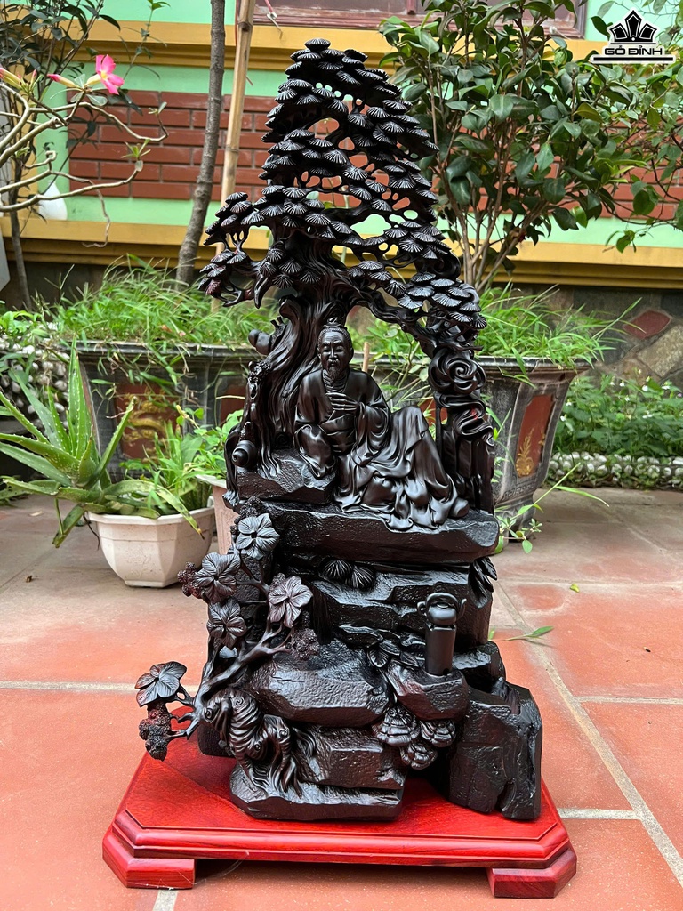 Tượng Thần Trà Gỗ Trắc Cao 63 Ngang 33 Sâu 19 (cm) - Cả Kỷ Cao 68 (cm)