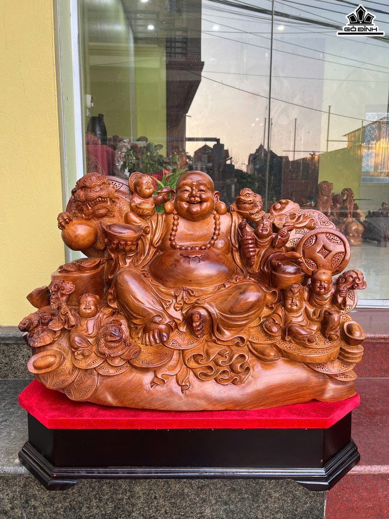 Tượng Phật Di Lặc Ngũ Phúc Gỗ Hương Cao 50 Ngang 72 Sâu 45 (cm)