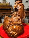Tượng Thần Tài Gỗ Nu Ngọc Am Cao 43 Ngang 40 Sâu 23 (cm)