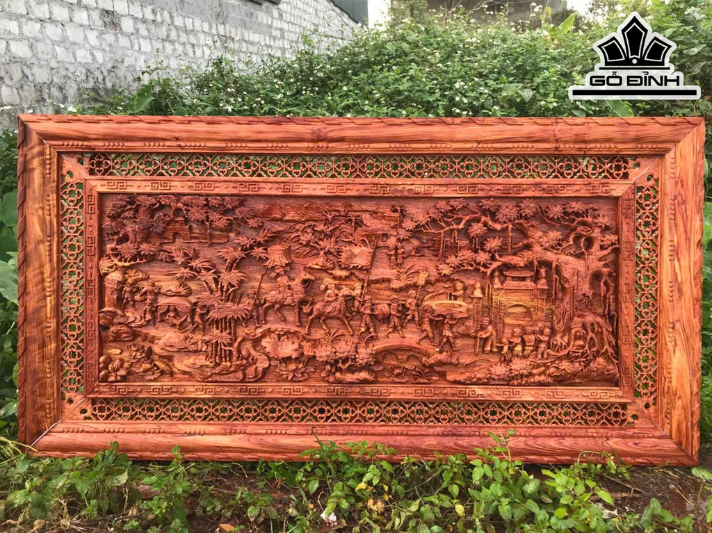 Tranh Vinh Quy Bái Tổ Gỗ Hương Đá Kích Thước 79x155x5 (cm)