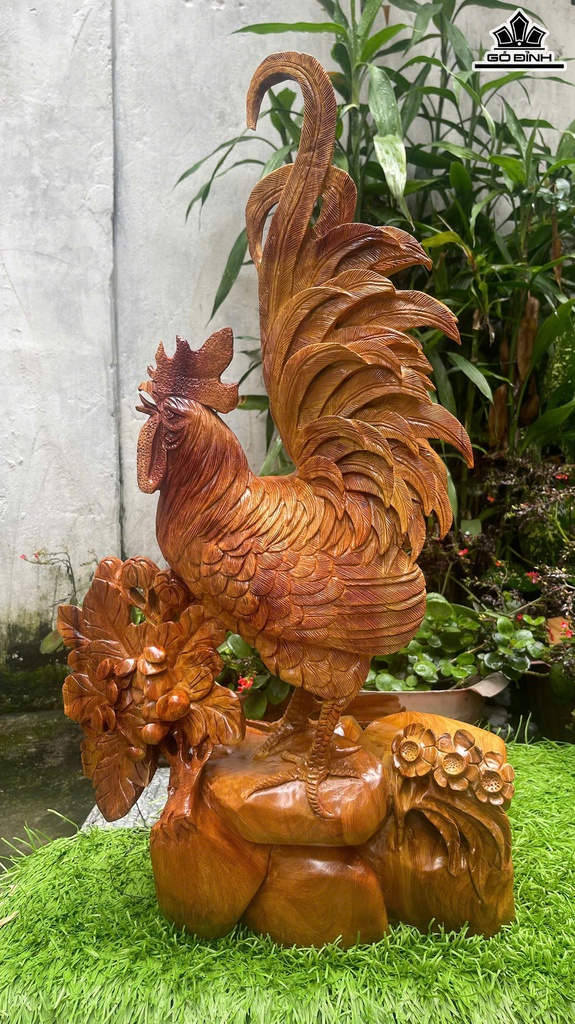 Tượng Gà Trống Gỗ Hương Cao 67 Ngang 35 Sâu 16 (cm)