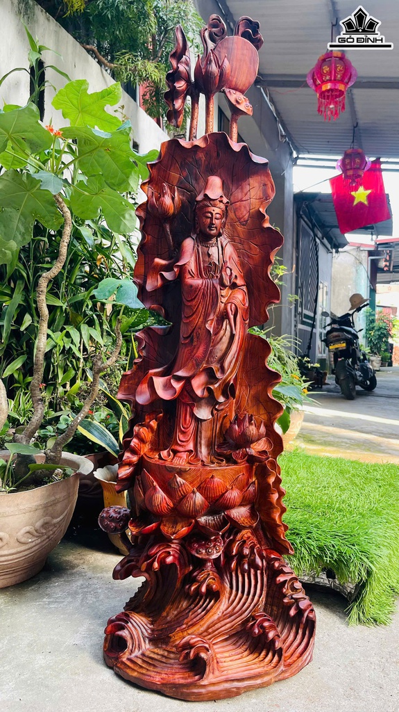 Tượng Phật Bà Quan Âm Gỗ Cẩm Cao 110 Ngang 37 Sâu 25 (cm)