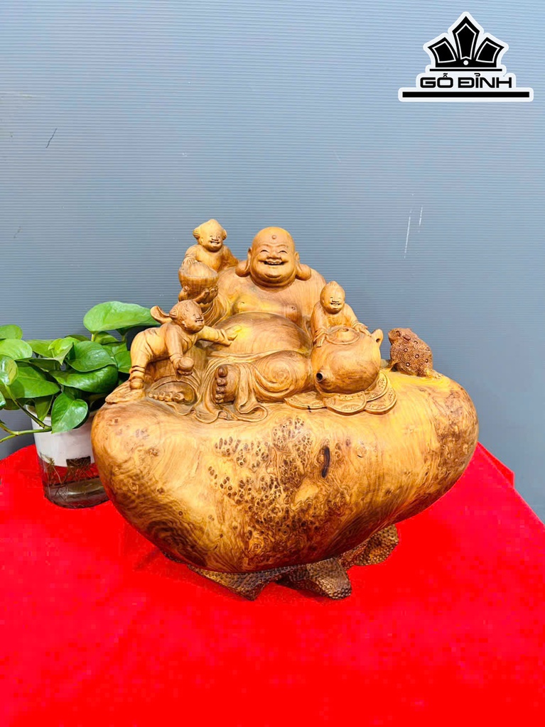 Tượng Phật Di Lặc Tam Phúc Gỗ Nu Hương Cao 36 Ngang 37 Sâu 29 (cm)