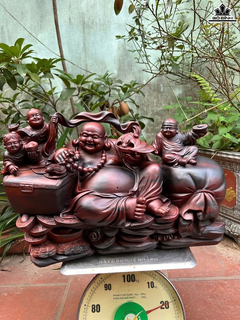 Tượng Phật Di Lặc Tam Phúc Gỗ Trắc Cao 38 Ngang 58 Sâu 20 (cm)