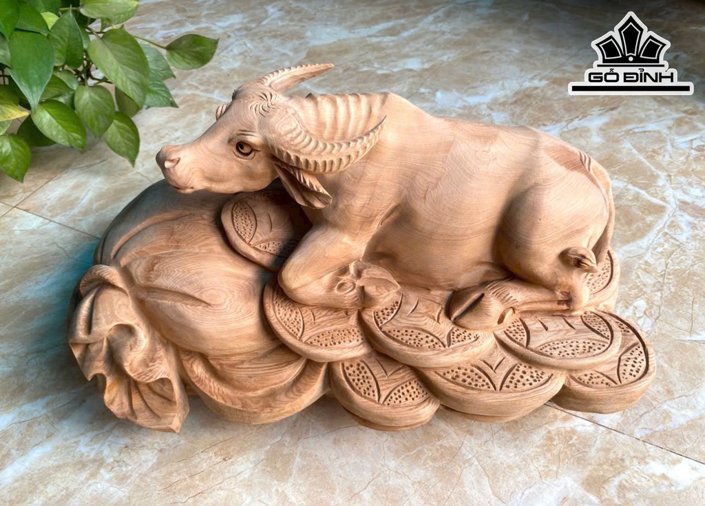 Tượng Trâu Gỗ Ngọc Am Cao 22 Ngang 46 Sâu 26 (cm)