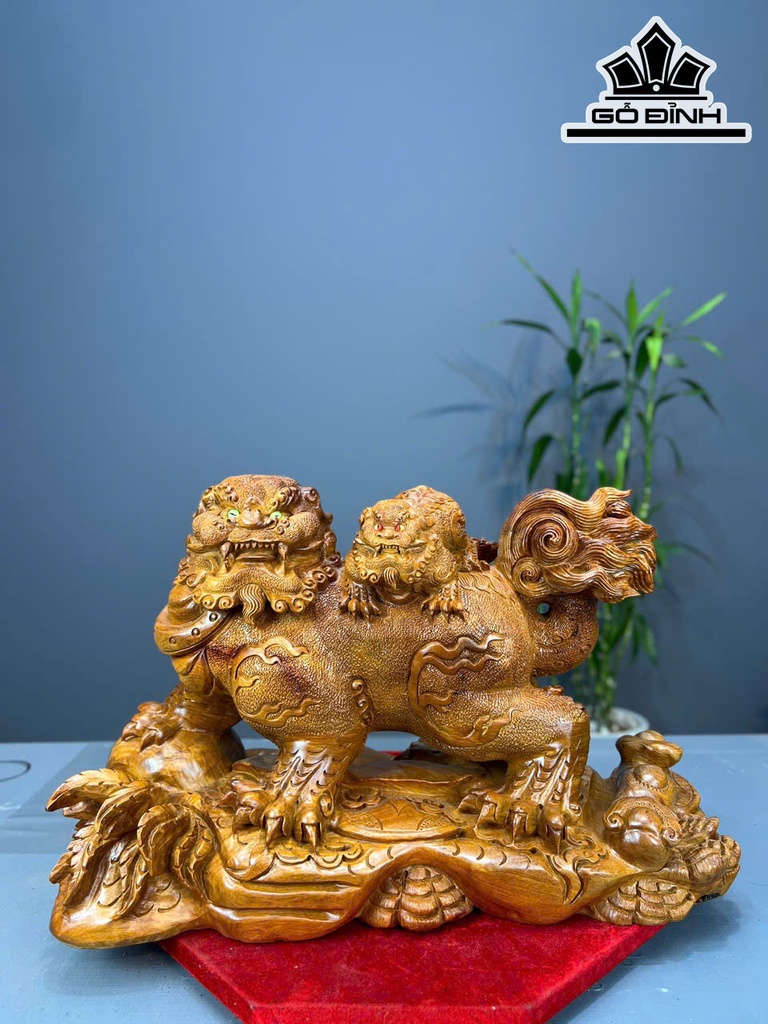 Tượng Nghê Gỗ Hương Cao 35 Ngang 55 Sâu 25 (cm)