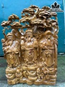 Tượng Phúc Lộc Thọ (Tam Đa) Đứng Gốc Tùng Gỗ Ngọc Am Cao 68 Ngang 50 Sâu 23 (cm)