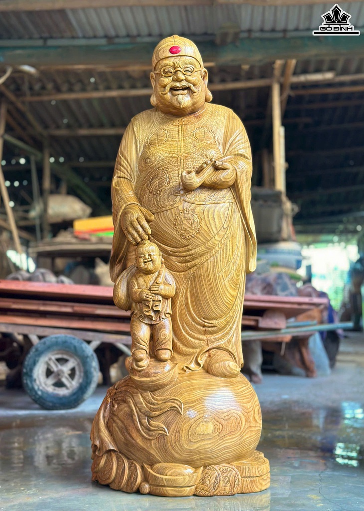 Tượng Thương Gia Gỗ Cẩm Vàng Cao 160 Ngang 57 Sâu 48 (cm)