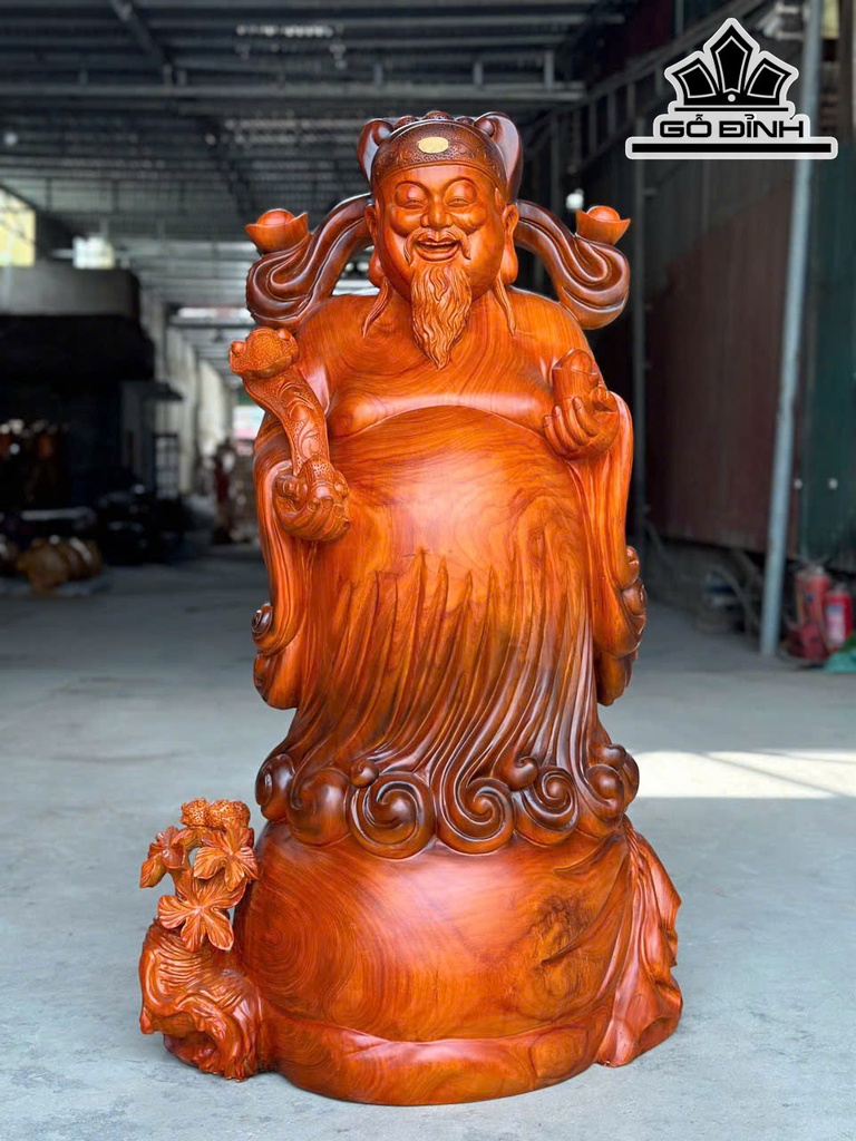 Tượng Thần Tài Gỗ Hương Cao 118 Ngang 73 Sâu 48 (cm)