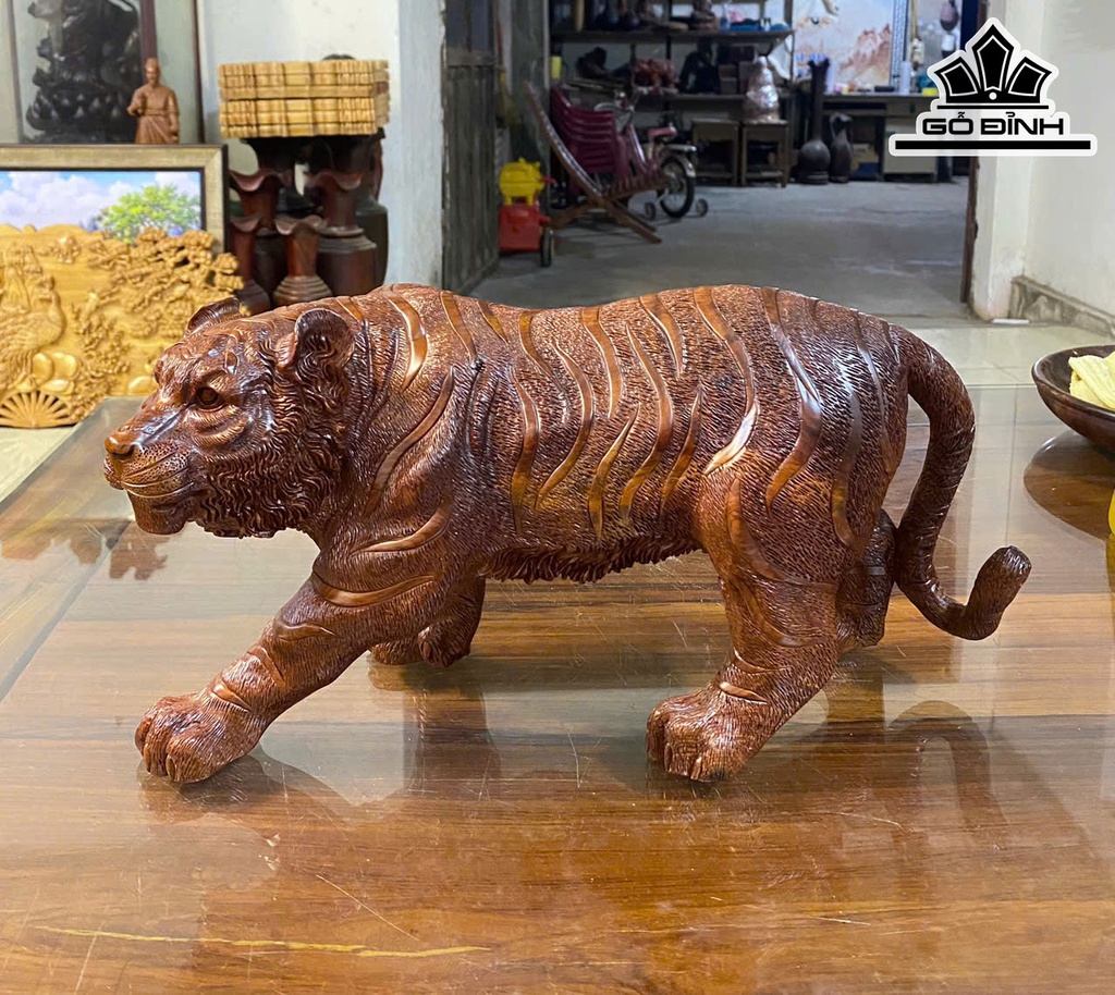 Tượng Hổ Phong Thủy Gỗ Cẩm Cao 19 Ngang 40 Sâu 16 (cm)