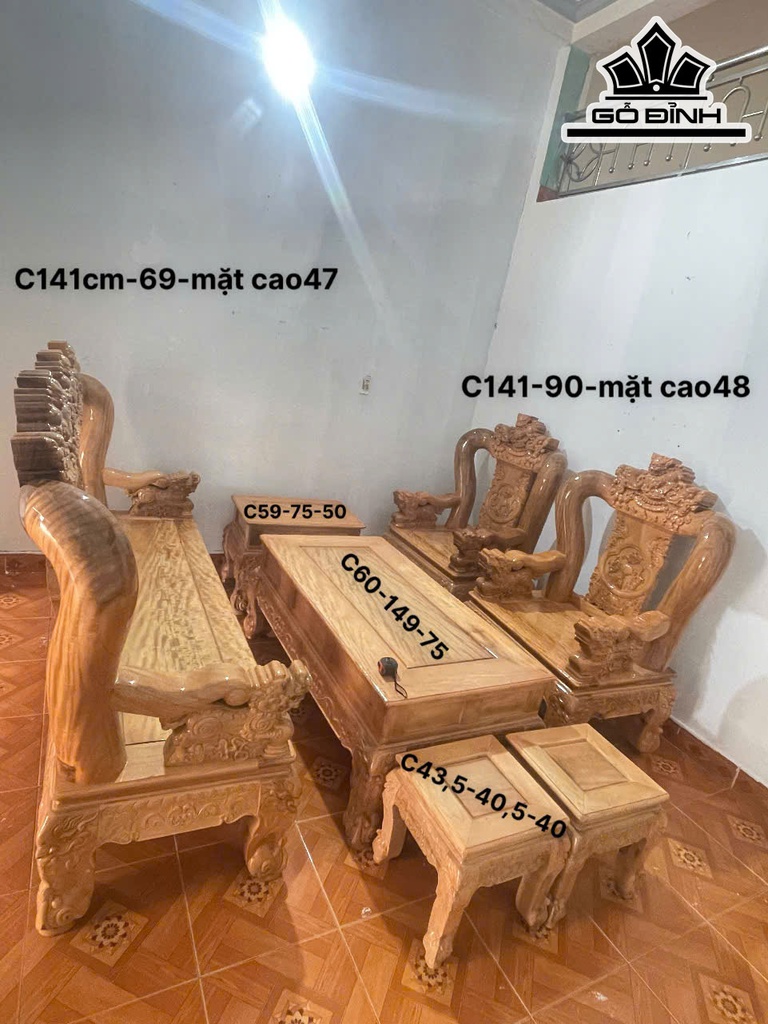 Bộ Bàn Ghế Gỗ Lát 7 Món - Tay 15