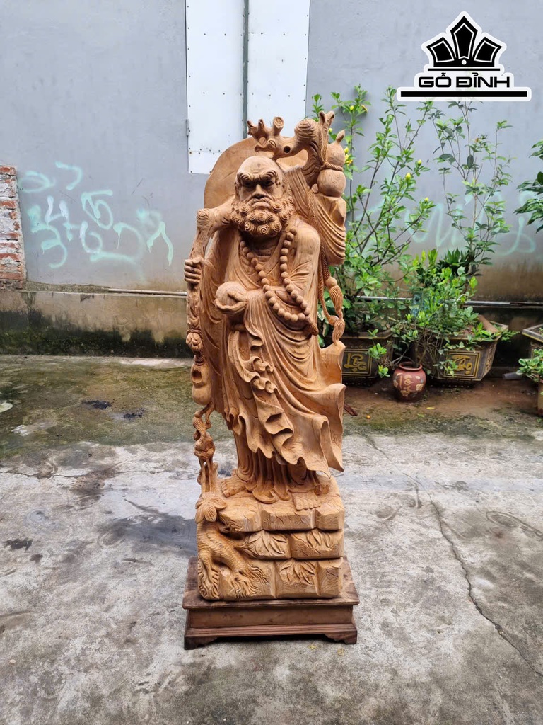 Tượng Đạt Ma Khất Thực Gỗ Ngọc Am Cao 128 Ngang 42 Sâu 22 (cm)
