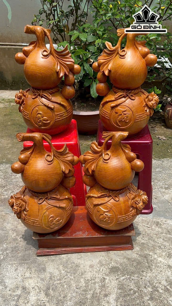 Cặp Hồ Lô Tài Lộc Gỗ Ngọc Am Cao 50 Ngang 33 Sâu 27 (cm)