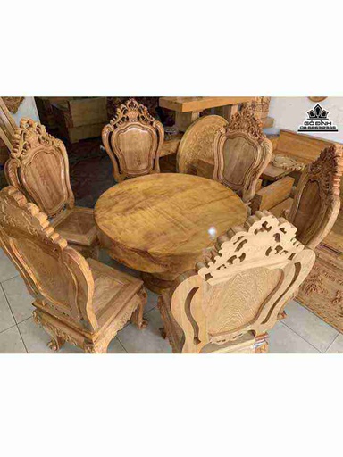 Bộ Bàn Ăn Gỗ Pơ Mu Gồm 1 Bàn Và 6 Ghế Tựa