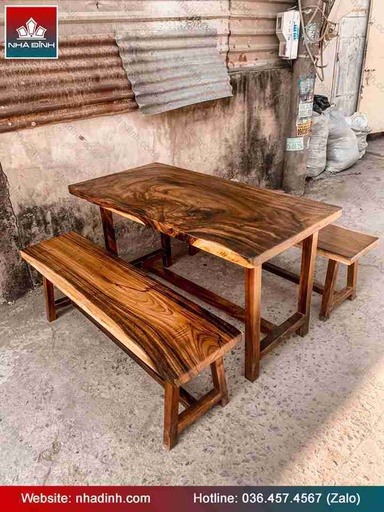 Bộ Bàn 2 Băng Gỗ Me Tây  Dài 140 Rộng 70 (cm)