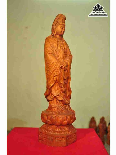 Tượng Phật Bà Quan Âm Gỗ Hương  Cao 40 Ngang 12 (cm)