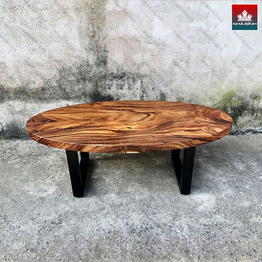 Bàn Sofa Hình Oval Gỗ Me Tây Cao 45 Dài 127 Rộng 60 (cm)